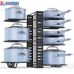 KUNBEI Adjustable Pots and Pans Organizer Rack 3 DIY Methods Heavy Duty Metal Pans Pots Lids Storage Holder Rack for Kitchen 211110