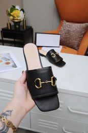 European Classic Luxury Style Women's Slippers,fashion shoes sexy Sandals, gold Horseshoe buckle Leather, Flat-soled, Rubber Bottom, More Colour