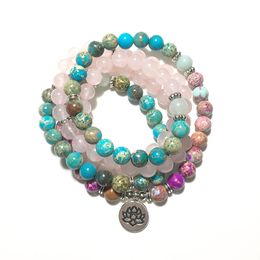 SN1530 New Design Women`s 108 Mala Yoga Bracelet Pink Crystal Natural Jasper Mala Beads Bracelet Lotus Energy Yoga Jewellery