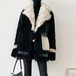 Women Autumn Winter Fashion Lamb Wool Faux Fur Coat Female Thick Warm Soft Fake Fur Jacket Overcoat Casual Outerwear 211122