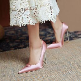 high Heels Shoes Shallow Pointed Toe Wedding Party Womens Pumps Big Size 34-45 Single Shoes,Silver,14