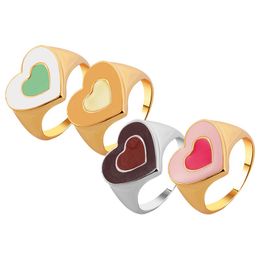 Creative Simple Colourful Double Layer Love Heart Ring Cute Vintage Drop Oil Heart Rings For Women Girls Jewellery