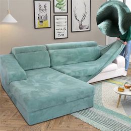Velvet Plush L Shaped Sofa Cover for Living Room Elastic Furniture Couch Slipcover Chaise Longue Corner Sofa Cover Stretch 210317