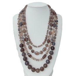 YYGEM 22" 4 Strands Natural Multi Shape Grey Agate statement Necklace office style for women