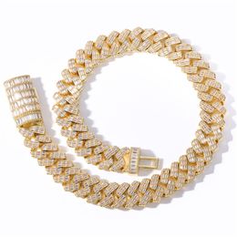 High Quality 17mm 16-24inch Yellow White Gold Plated Bling CZ Miami Cuban Chain Necklace 7/8inch Bracelet Fashion Rock Jewelry