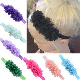 Fashion beautiful baby girls elastic three combine chiffon flowers hair bands wholesale for kids headband