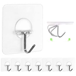 Transparent Reusable Seamless Hooks Waterproof and Oilproof Bathroom Kitchen Heavy Duty Self Adhesive Hooks LX4346