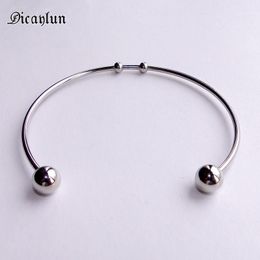 Bracelets Bangles Cuff C Open Bangle Steel Beads Adjustable Silver Stainless Jewelry Accessories For Women Men