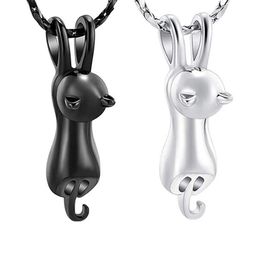 Stainless steel cat shape cremation pendant necklace,Aashes necklace souvenir, can store animal ashes / hair and other items to commemorate beloved pets