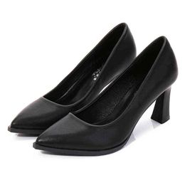 Dress Shoes LMCAVASUN 5cm7cm Office Thin Heels Pumps Women Shoes Pointed Toe Leather Wedding Dress Shoes Woman Chaussures Femme 220315