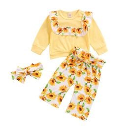 Clothing Sets 1-5 Years Toddler Girl 3pcs Clothes Set Long Sleeve Ruffle Pullover + Pants Headband Infant Girls Spring Fall Outfits