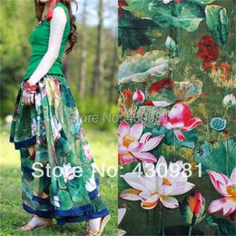 100*140cm linen cotton material for dress green lotus curtain tissu tecido ethnic fabric 210702