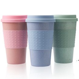 new Eco-Friendly Coffee Tea Cup Wheat Straw Travel Water Drink Mug With Silicone Lid Drinking Mugs Children Cup Office Drinkware Gift EWA531