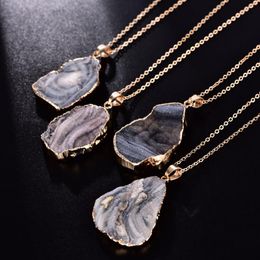 Pendant Necklaces Natural Irregular Raw Stone Necklace For Men Women Milky Way Rough Healing Reiki Crystal With Gold Edge Jewellery Gift