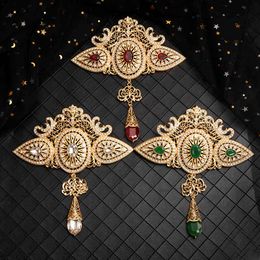 Large Moroccan style classic gold crystal hollow-out brooch with rhinestone Arab wedding jewelry