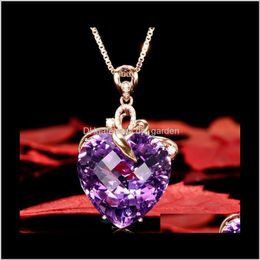 & Pendants Necklaces Elegant Charm Love Heart Purple Amethyst Crystal Pendant Natural Gem Necklace Jewelry Ps0599 Drop Delivery 2021 Jjztz