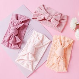 Pcs/Lot, Born Baby Girls Ribbed Bow Headband Cable Knit Wide Nylon Elastic Hair Band Shower Gift Po Props Accessories