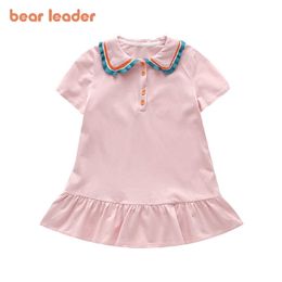 Bear Leader Girls Preppy Style Dresses Kids Summer Fashion Ruffles Vestidos Baby Girl Children Patchwork Collar Party Costumes 210708