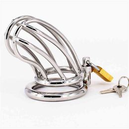 NXY Cockrings Male Chastity Devices Stainless Steel Cock Cage for Men Metal Belt Penis Ring Sex Toys Lock Bondage Adult Products 1214