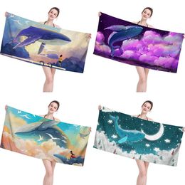 The latest 140X70CM printed beach towel, sea whale style, superfine fiber, sunscreen and quick-drying, tassels feel soft, support custom LOGO