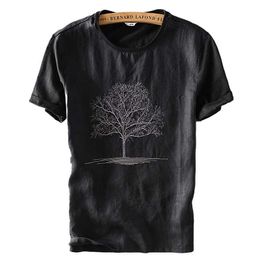 Mens T Shirts Cotton Linen Stitching Short Sleeve T-shirt Casual Print Tee Summer Thin Tops Fashion Male Clothing 210601