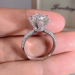 Vintage Flower Solid 925 Sterling Silver 2CT Diamond Rings Finger Luxury Engagement Wedding Eternal Band RING For Women Jewelry