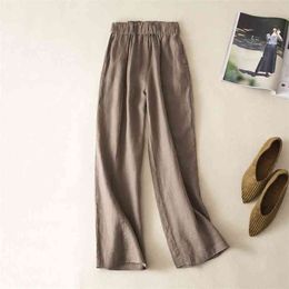 Arrival Spring Summer Korea fashion Women Loose Casual Pants Plus Size Elastic Waist cotton linen Wide Leg S601 210915
