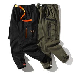 Men Loose Hip Hop Joggers Pants 2021 Fashion Streetwear Harem Cargo Pants Men Multi-Pocket Length Trousers Harajuku Sport Casual Y0927