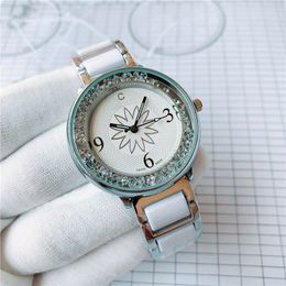 Brand Watches Women girl Crystal Flower style Metal steel band quartz wrist watch CHA31
