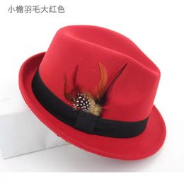 Stingy Brim Hats Vintage Winter Female Girl Ostrich Feather Felt Jazz Hat Tassel Cap Elegant Flat Sombrero Homre