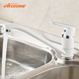 Accoona Kitchen Faucet Polished Spray paint Single Handle Swivel Spout Vessel Sink Mixer Tap Zinc Alloy Kitchen Faucets A4166 211108
