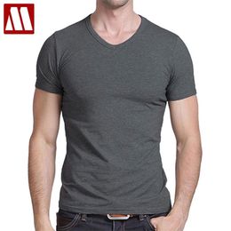 T Shirt Men's Casual Short Sleeve V-neck T-shirts Solid Summer Cotton Black / Grey / Green MYDBSH 210726