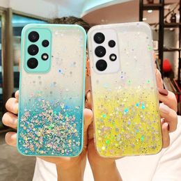 Gradient Glitter Phone Cases For Samsung A52 A72 A32 A51 A71 A12 S21 Plus S20 FE Camera Protection Soft Clear Phone Cover