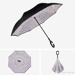Inverted Umbrellas With C Handle Double Layer Inside Out Windproof Beach Reverse Folding Sunny Rainy Umbrella WLL554-3