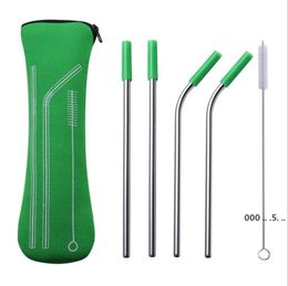 Stainless Steel Gradient Colour Straw Set With Anti-Scratch Silicone Head Metal Reusable Eco-Friendly EWE5062