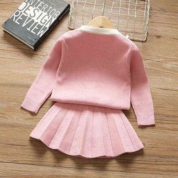 Girls Princess Dress Knitted Cardigan Two-piece Suit Kids Clothes Baby Girl Clothes Toddler Girl Fall Clothes 2021 Clothing Set G1129