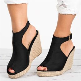 Sandálias de cunha para plataforma de mulheres Estraphappy espadrilles Sandal Strap Open Toe Summer Summer Beach Chinelos Sapatos 41 42 43