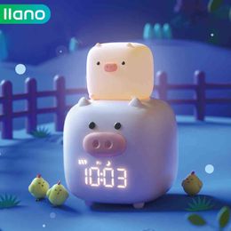 Alarm Clock Night Lamp Voice Control LED Digital Clock Electronic Desk Table Clock Cute Pig For Children Kids Home Decoration 211111