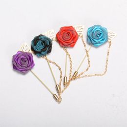 Pins, Brooches Men Rose Flower Lapel Pin Suit Boutonniere Fabric Yarn Pearl Pins Button Stick Spelden For Wedding Gift