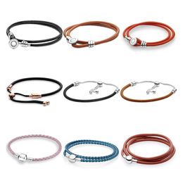 2021 Whole Price Rope Chain Woven Women Bracelets Fit Original Moments Single Double Black Leather Slider Adjustable