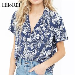 Floral Print Women Blouses Beach Style Summer Chiffon Blouse Shirt Short Sleeve Casual Plus Size Loose Tops Blusa 210508