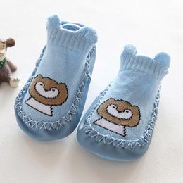 First Walkers TELOTUNY Shoes For Baby Bon Born Girls Boys Cartoon Animal Print Soft Sole Anti-Slip Knitted Socks Slipper Casual