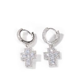 Stud Cross Earrings With Bling Zircon Stone For Man Women Hip Hop Fashion Jewelry 2021