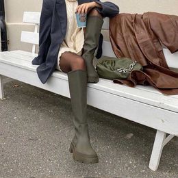 Designer Knee-High Casual Women Shoes 2021 Winter New Mid-heels Goth Chelsea Snow Boots Gladiator Chunky Fashion Boots Mujer Y0914