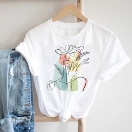Women Short Sleeve Printing Watercolor Cute Floral Ladies Flower 90s Fashion Clothes Print Tshirt Female Tee Top Graphic T-shirt X0628