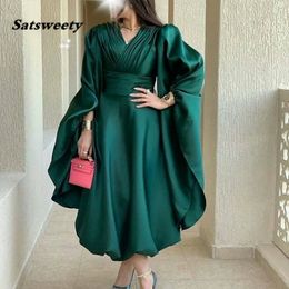 Satin Green Short evening dress Plus size Dubai Arabia Prom dresses women Party night abendkleider