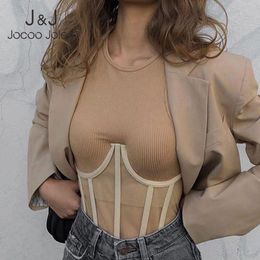 Jocoo Jolee Women Summer Sexy Body Slim Mesh Mercerized Fabric Underbust Belt Shapers Waist Trainer Corset Street Cleavage Tops 210518