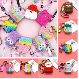 Decompression Toys Bubble Toy Bag Cute Animal Cartoon Shape Hamburger Portable Finger POP Toy Candy Colors Silicone Shoulder Messenger Fashion