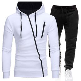 Winter Men's Tracksuit 2 Pieces Set Hoodies+Pants Sport Suits for Men Sweatshirt Zipper Hoodies Men's Clothing Sets Sportswear 211014