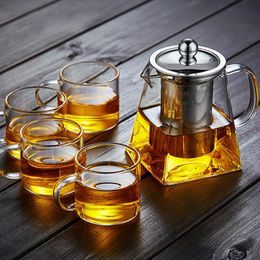 350ML Glass Teapot Sets Heat Resistant Square Glasses Teapots Tea Infuser Philtre Milk Oolong Flower Pot WLL413